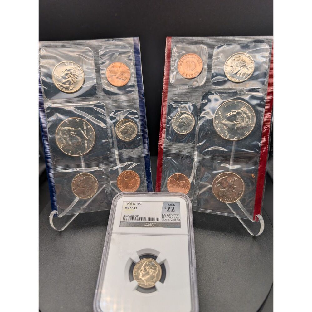 1996 U.S. Mint Set + NGC MS65 FT 1996‑W Dime w/ Envelope & COA – Key Date